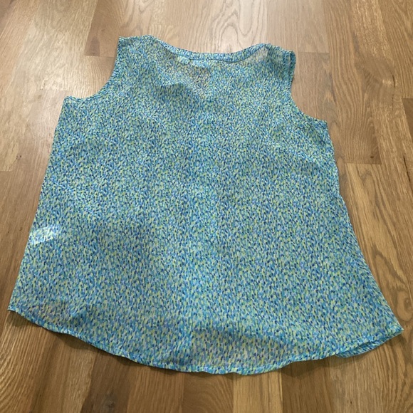 Liz Claiborne Petite Women’s Blue Green Button Down Polyester Tank Top Shirt - Picture 2 of 8